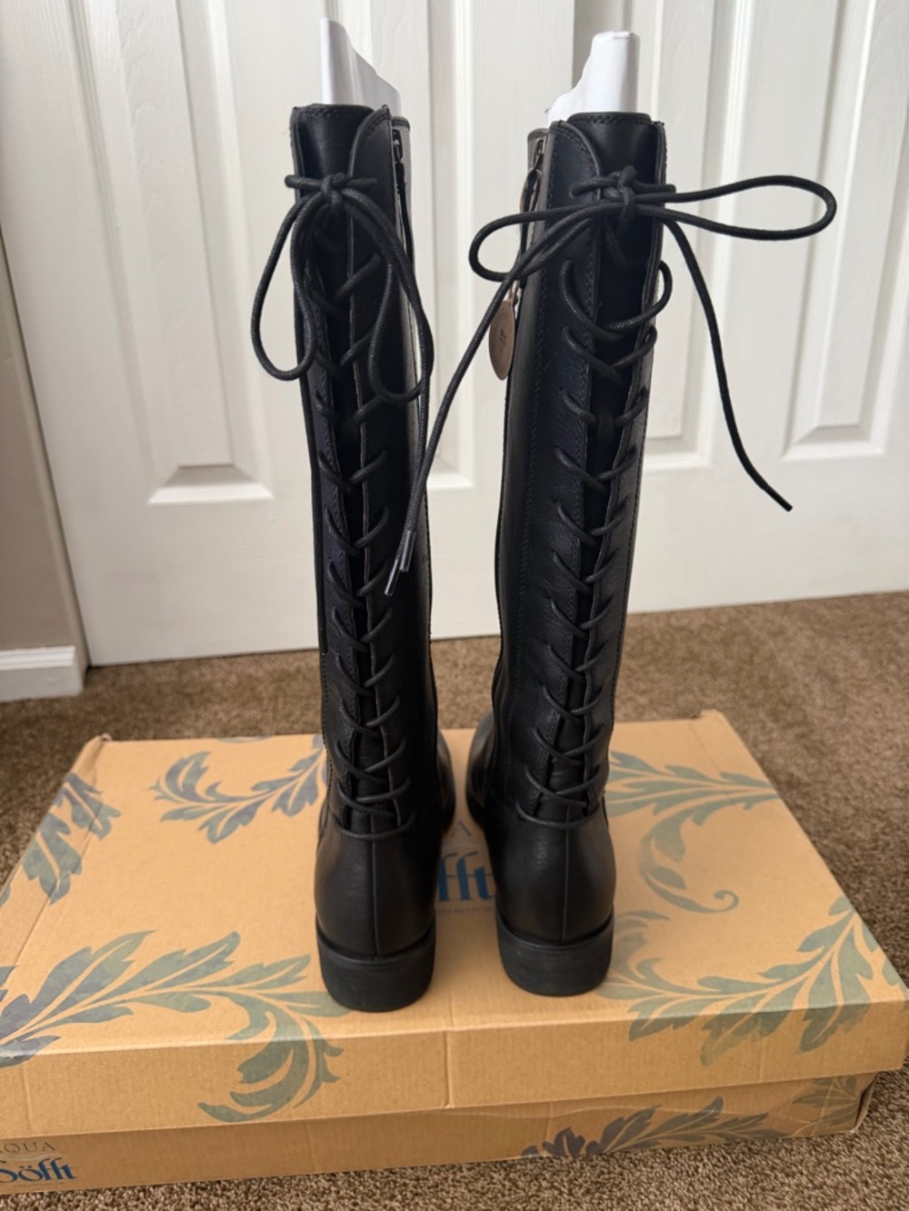Sofft Black Knee-High Lace-Up the back Leather Boots - Picture 2 of 8